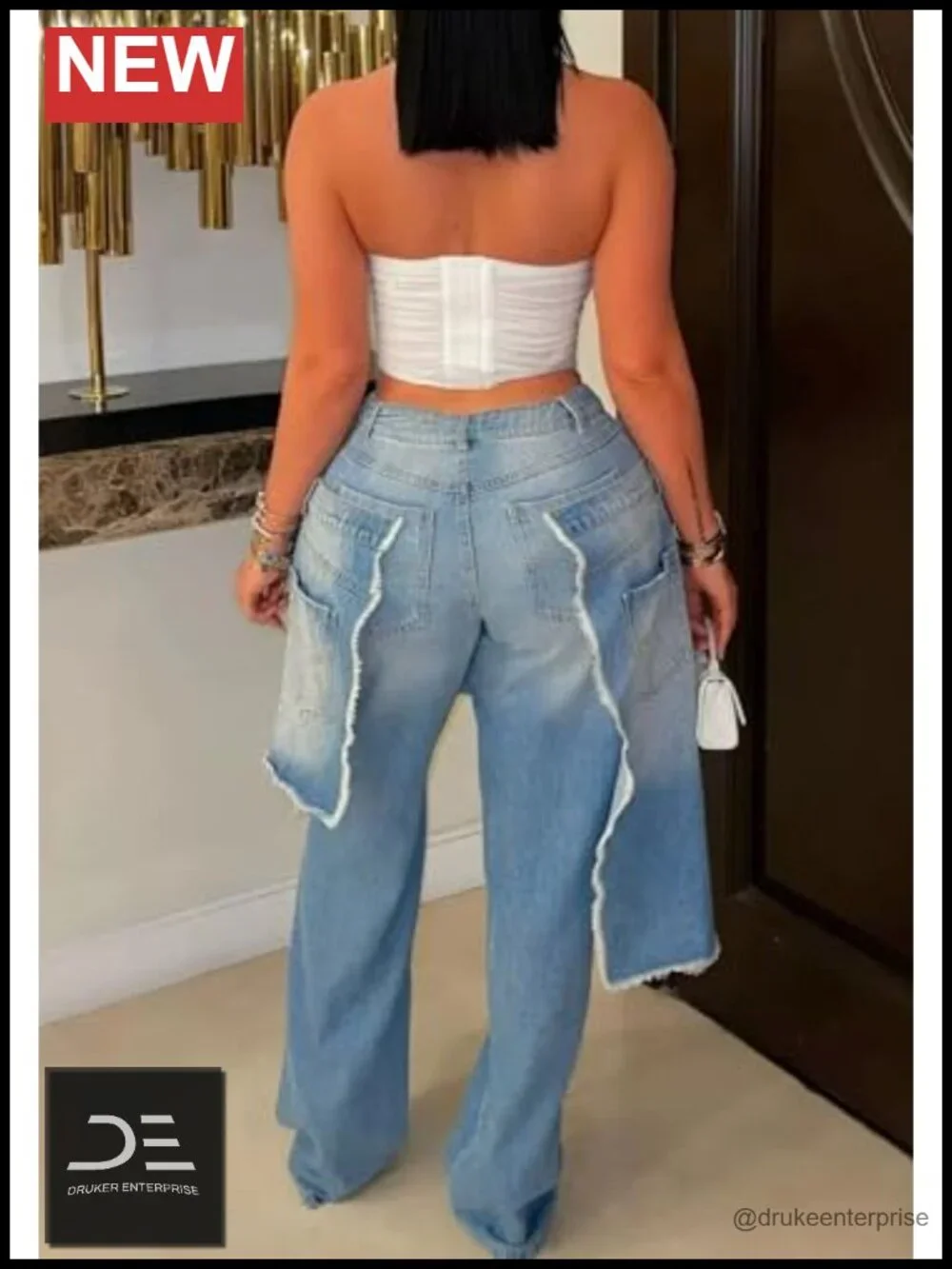 NRTHYE Womens High Waisted Ripped Wide Leg Patchwork Jeans Baggy Denim Pants